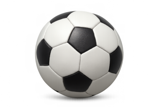 Soccer ball with classic hexagonal pattern suspended midair against transparent backdrop, highlighting modern graphic design potential - Powered by Adobe