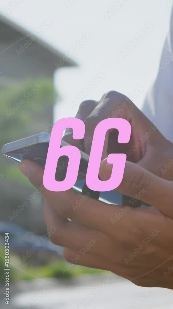 Poster animation of 6g text over man using smartphone