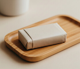 Minimalist Paper Packaging For Soap On Bamboo Tray Eco Aesthetic
