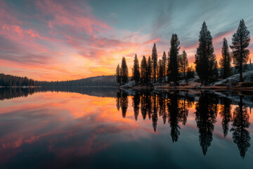 Obraz premium breathtaking summer sunset over majestic mountains where sun dips below horizon