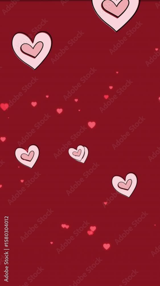 Poster animation of multiple heart icons floating against copy space on red background