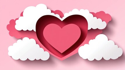 Pink heart layered design with clouds.