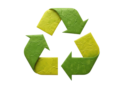 Isolated Textured Green and Yellow Recycle Symbol