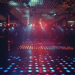  A lively disco nightclub with a dance floor ablaze with colored strobe lights(1)