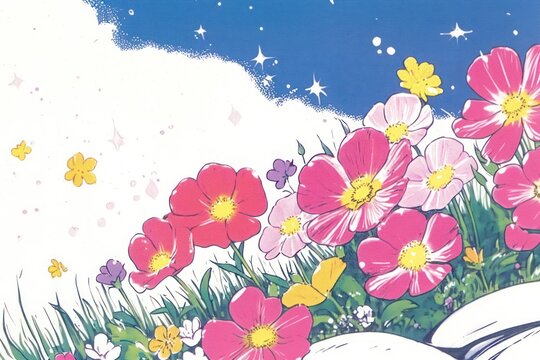 Flower fleid backdrop flowers illustration nature.