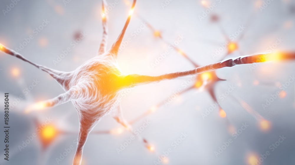 Poster neural network connection: intricate network of neurons, glowing brightly at the connection points, 