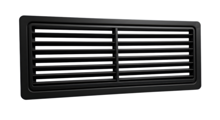Sleek black ventilation grille showcased against a dark background for architectural and engineering applications