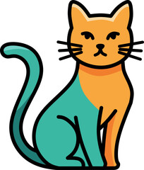 Cat Logo Design – Vibrant Orange and Teal Cat Illustration for Playful Branding  