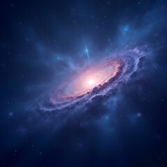 Obraz premium Bright Spiral Galaxy in Deep Space with Blue and Purple Nebula