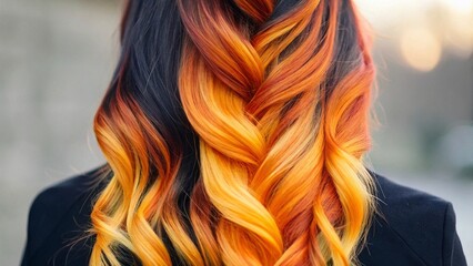 Close-up of red and orange hair of a young woman with long hair