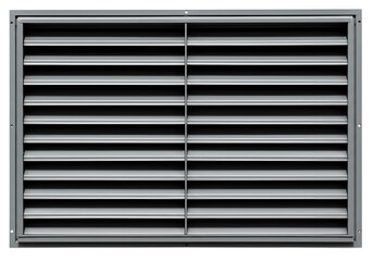 Metal louver grille provides ventilation with its sleek, horizontal blades offering both functionality and modern industrial design details.
