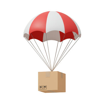 Illustration Red White Parachute Box Delivery Package Transport Drop