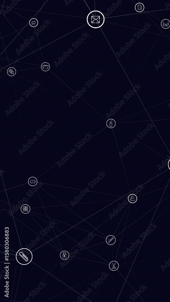 Poster animation of network of connections with digital icons