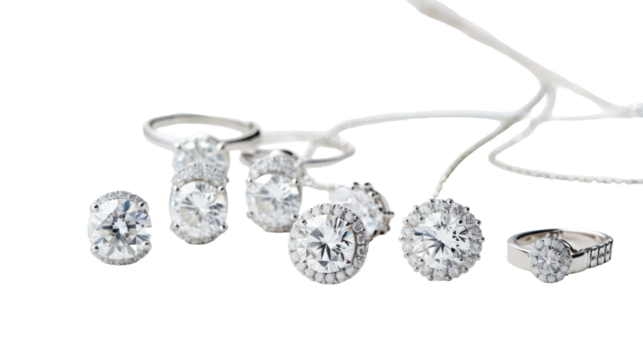 Easy to use popular diamonds jewelry set perfect for elegant designs on transparent background

