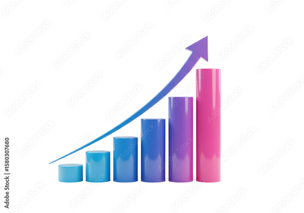 Poster isolated colorful bar graph with upward arrow
