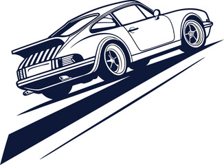 Naklejka premium Illustrative Classic Sports Car Artwork Minimalist Design Bold Lines Racing Aesthetic Appeal Automobile Art