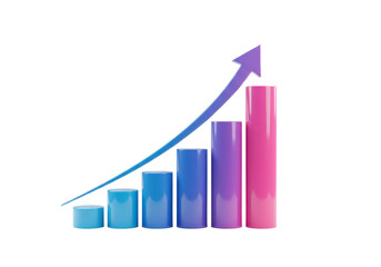 Isolated Colorful Bar Graph with Upward Arrow