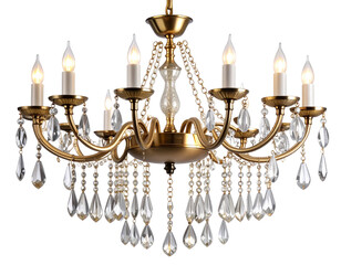 Crystal Chandelier with Hanging Prisms, isolated on transparent background
