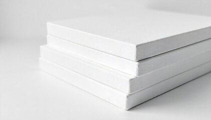 Pristine White Canvas Blocks Ready for Painting & Crafting Projects.  Close-up view showcasing the smooth texture and clean lines, perfect for art supplies, home decor, and DIY enthusiasts.
