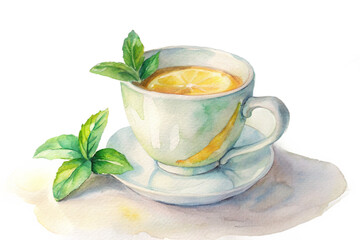 herbal tea cup with lemon and mint