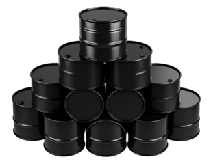 Stacked Bitumen Drums in Pyramid Formation, Top-Down Industrial Layout, Isolated PNG.