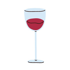 Red wine glass. Elegant stemware, wineglass, goblet on stem. Alcohol beverage. Alcoholic bar drink for festive party, holiday celebration. Flat vector illustration isolated on white background