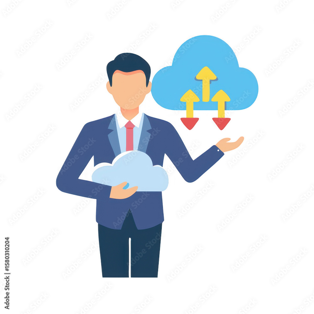 Poster cloud computing concept with businessman on transparent background