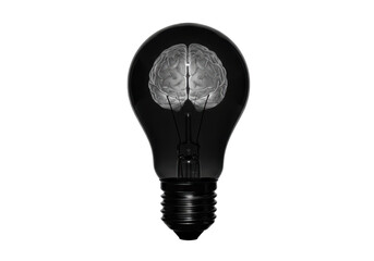 Isolated Black Light Bulb with Brain Inside