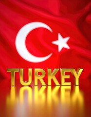 Obraz premium Golden turkey text with turkish flag background highlighting national symbolism