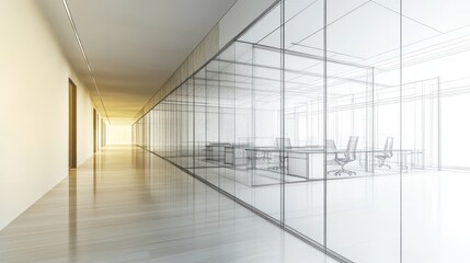 Fototapeta premium Modern office hallway with interior design sketch.