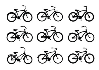 Cruiser bike bicycle silhouette vector Set