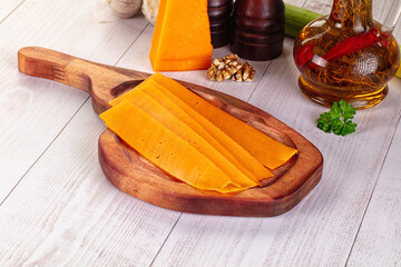 Yellow cheddae cheese slices snack