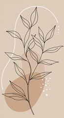 Elegant Monoline Botanical Plant Drawing on Textured Beige Canvas