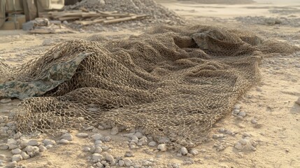 Camouflage Netting on Rough Terrain in Desert Environment