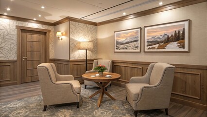 Fototapeta premium Cozy meeting room with neutral palette