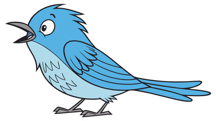 Fototapeta premium Illustration of a cartoon bluebird with an open beak and a surprised expression standing on its feet