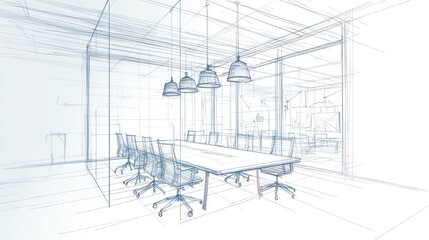 Architectural sketch of a modern meeting room.