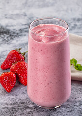 Strawberry smoothie milk shake glass