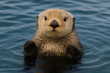 A serene moment captured as an otter floats gently on tranquil waters