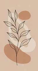 Elegant Monoline Botanical Plant Drawing on Textured Beige Canvas