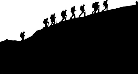 Group of People on Mountain &ndash; Scenic Hiking Adventure Silhouettes