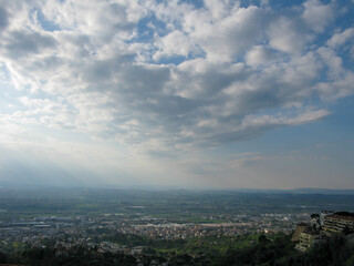 Panoramic photo with cloudy sky