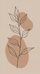 Elegant Monoline Botanical Plant Drawing on Textured Beige Canvas