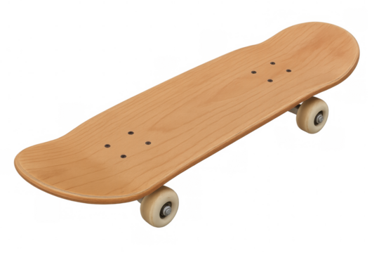 Classic wooden skateboard on a transparent background, perfect for sports, recreation, or youth culture themes