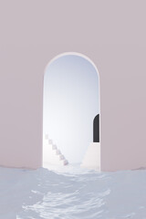 꿈같은 물 위 계단 아치, 미니멀 추상 공간/ Dreamy Minimal Arch with Stairs Over Water