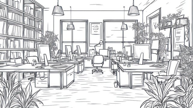 Interior sketch of a modern office space.