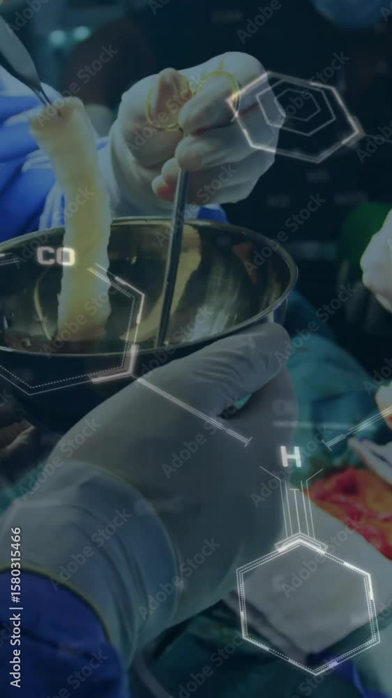 Poster Surgical team collaborating with molecular structure animation in operating room