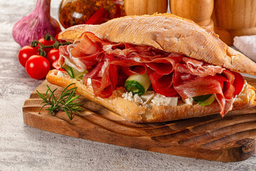 Sandwich with ciabatta and jamon