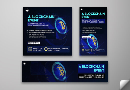 Editable Blockchain Event Social Media Pack &ndash; Futuristic Templates for Crypto Seminars, Web3 Conferences, and Tech Summits