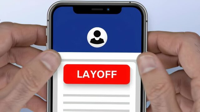 Layoff employee and unemployment concept, Smartphone displaying a layoff notification on screen.